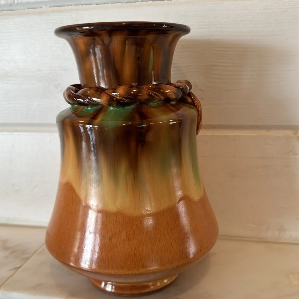 Manuel Garcia Arroyo Signed Pottery Brown & Green Glazed Ceramic Vase